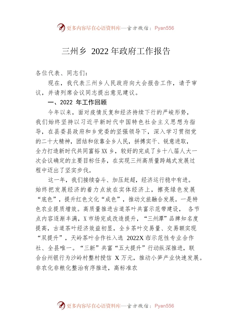 三州乡2022年政府工作报告（20230220-仅供阅读）.docx_第1页