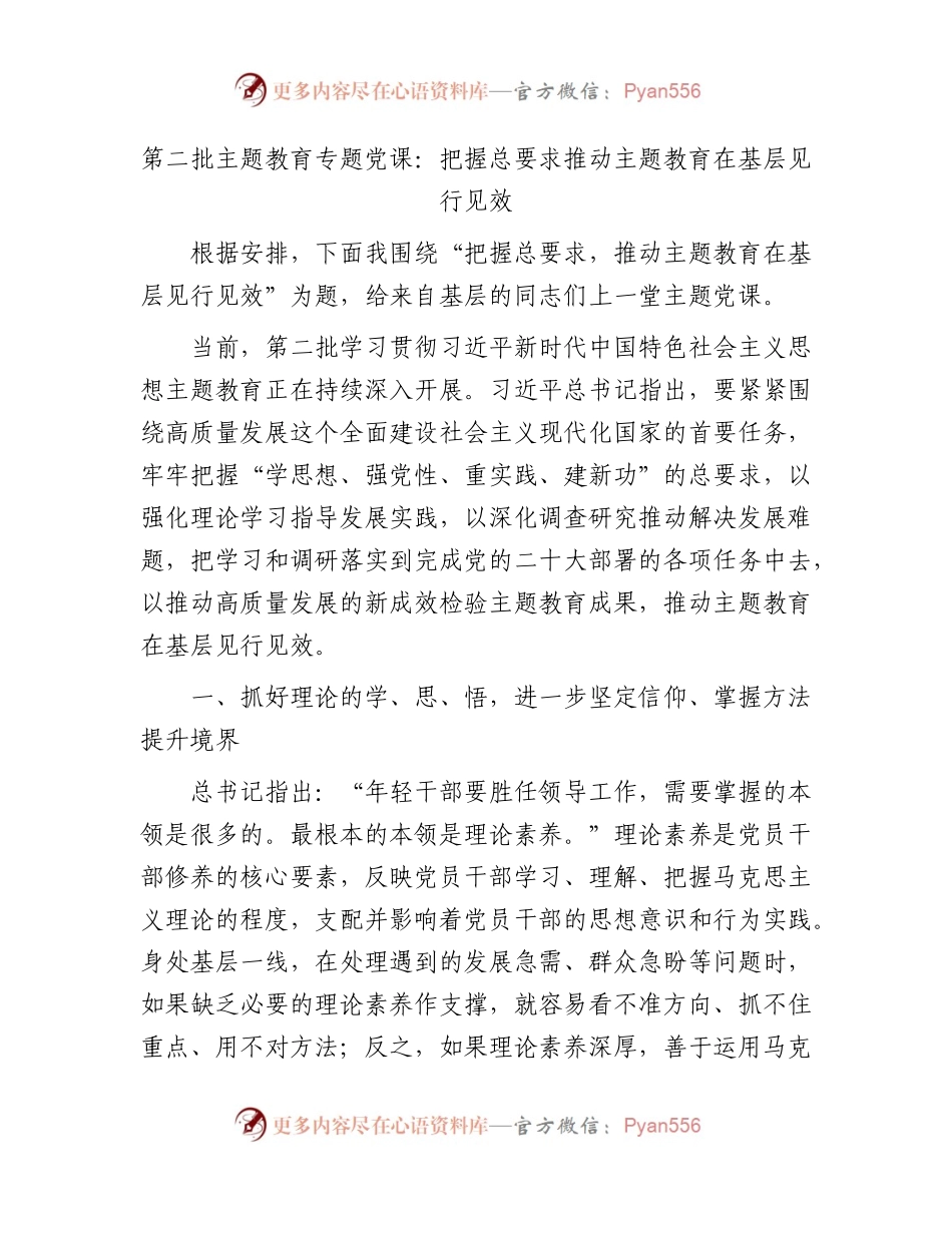 主题教育党课：把握总要求 推动主题教育在基层见行见效.docx_第1页