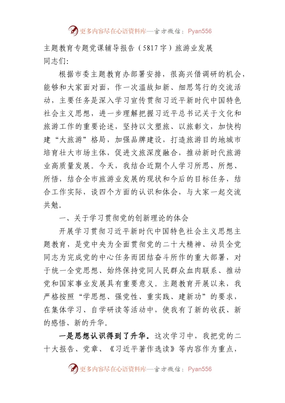 主题教育专题党课辅导报告——旅游业发展.docx_第1页