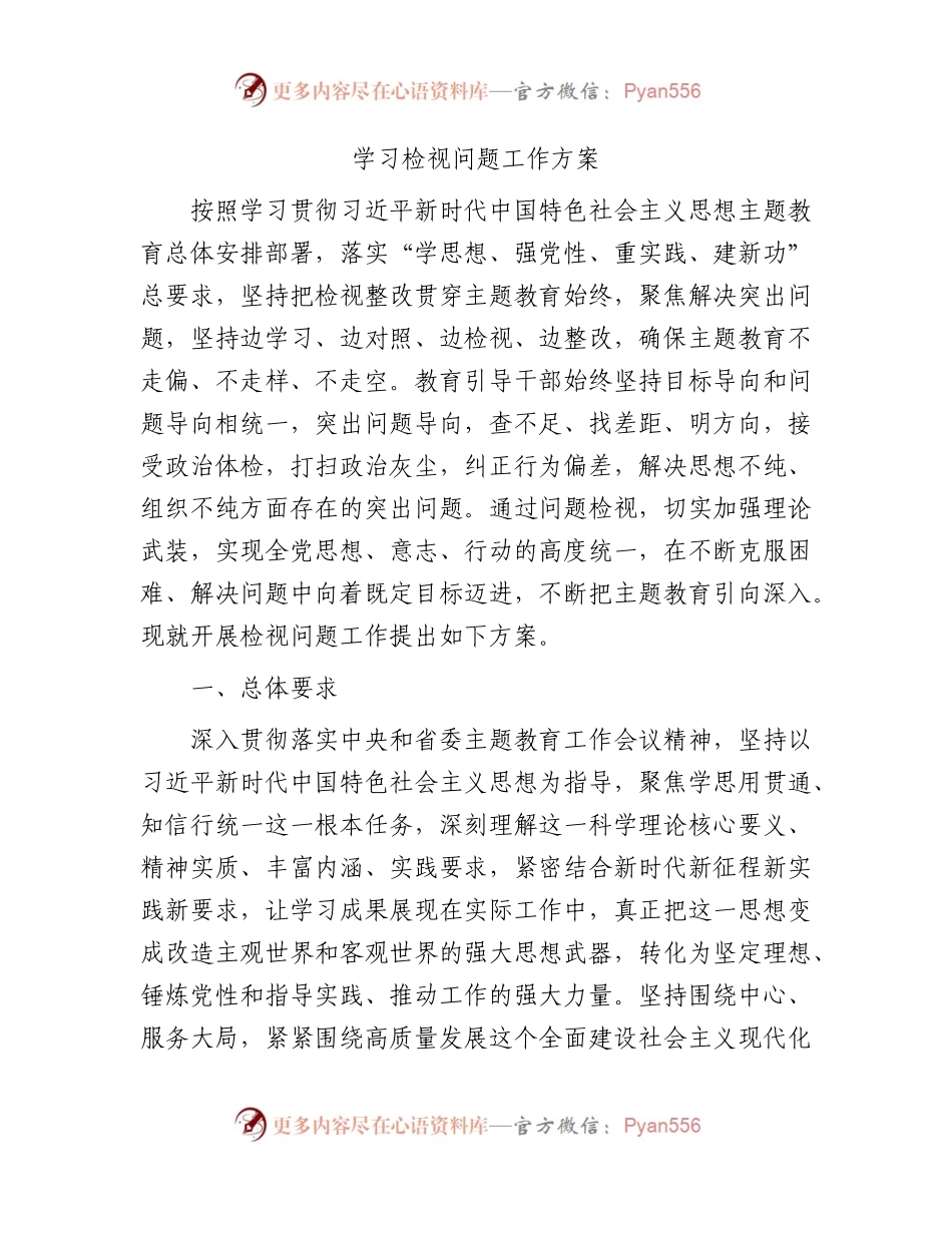 主题教育学习检视问题工作方案3200字.docx_第1页