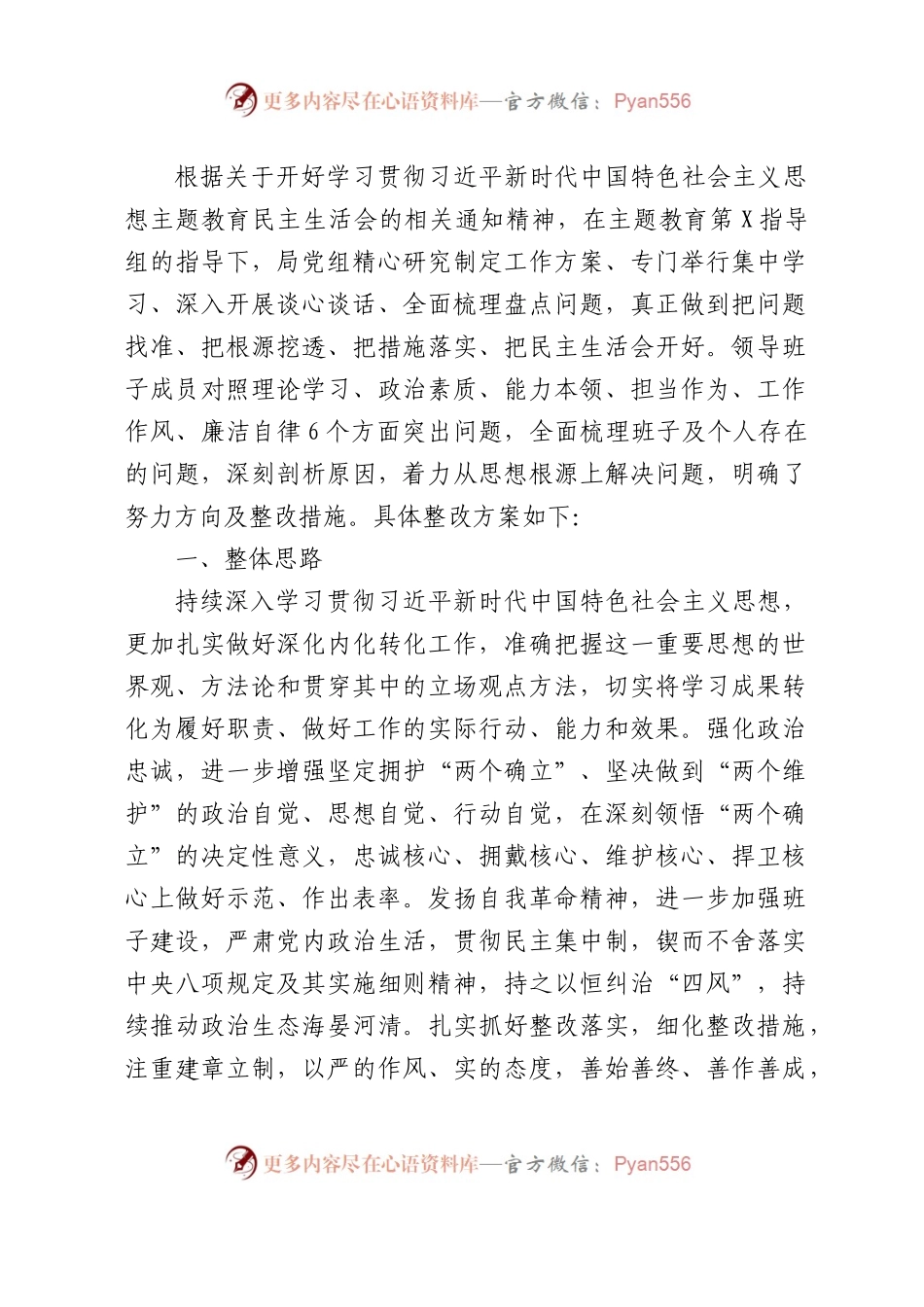 主题教育专题民主生活会整改实施方案3900字.docx_第1页