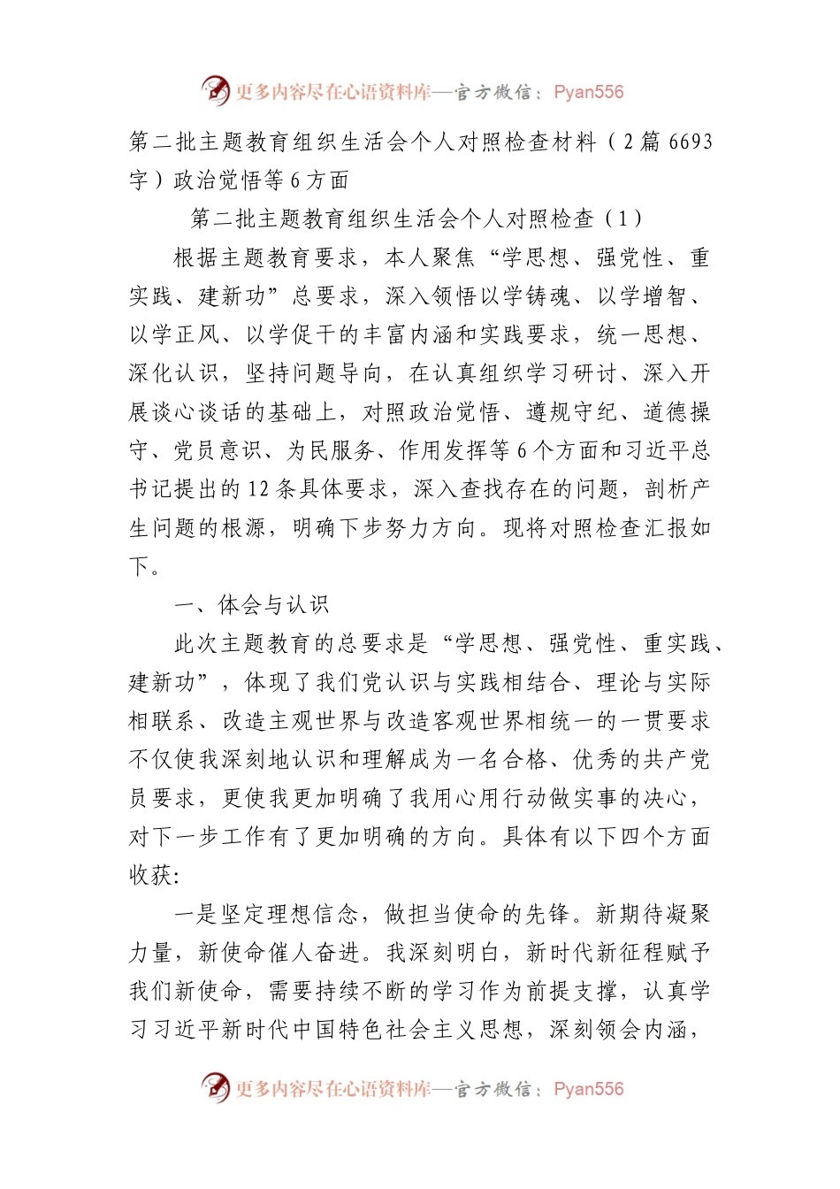主题教育专题组织生活个人对照检查材料（2篇政治觉悟等6方面(1).docx_第1页