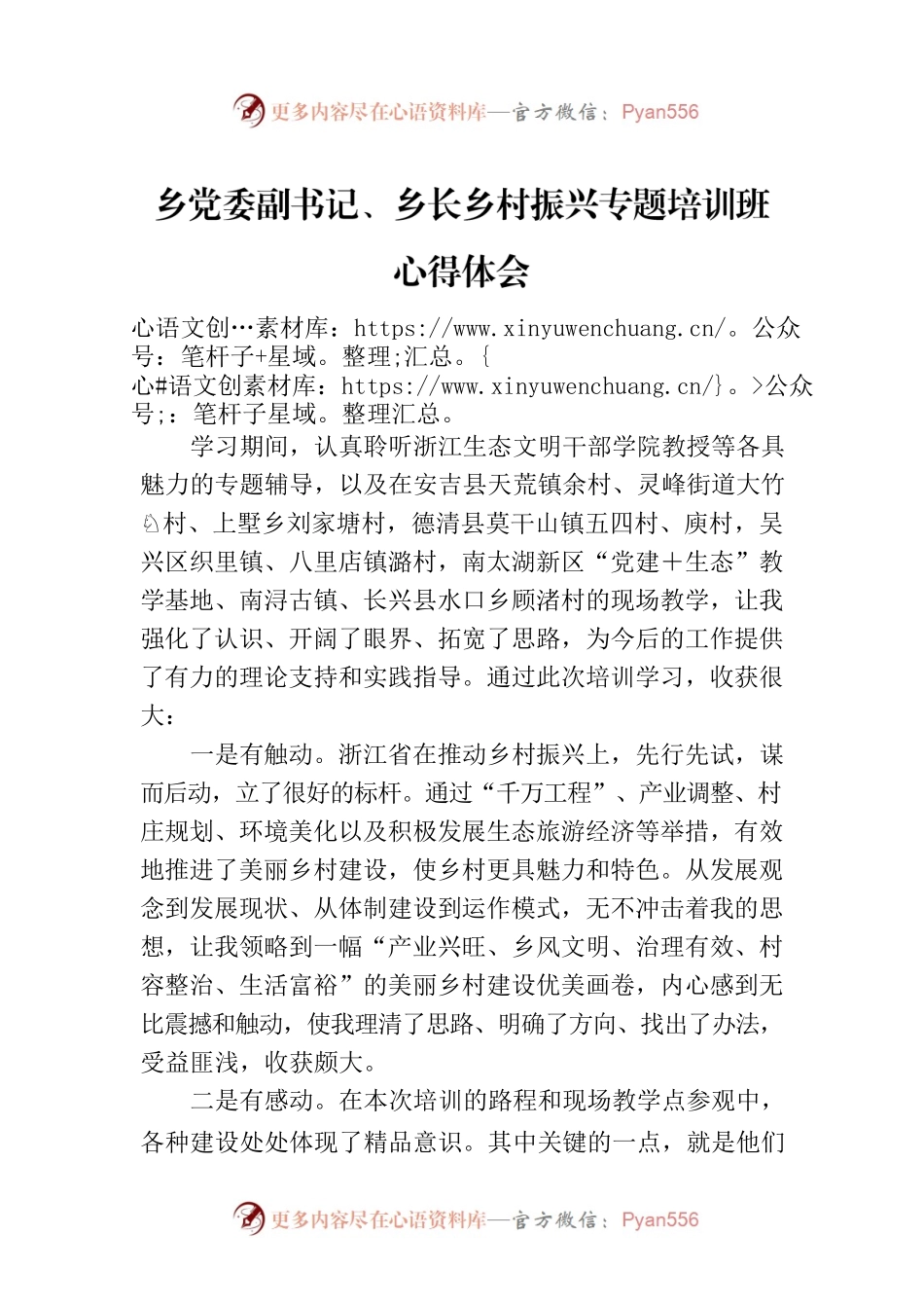 乡党委副书记、乡长乡村振兴专题培训班心得体会.docx_第1页