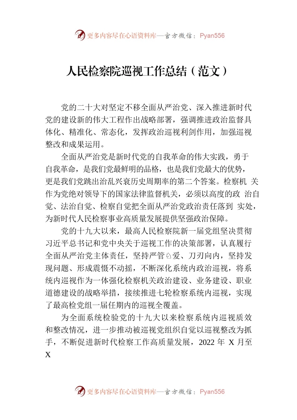 人民检察院巡视工作总结（范文）.docx_第1页