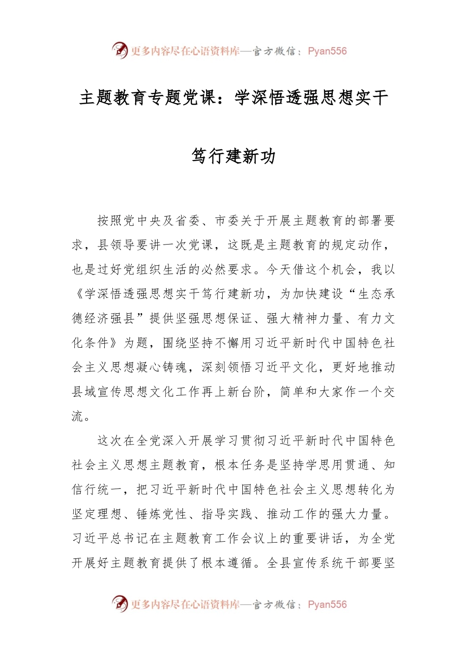 主题教育专题党课：学深悟透强思想  实干笃行建新功.docx_第1页