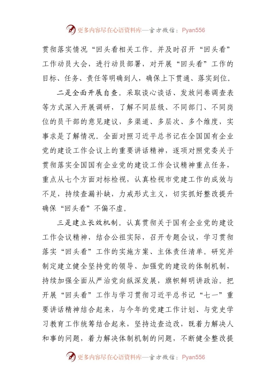 【自查报告10】国企党建工作会议贯彻落实“回头看”情况汇报材料.docx_第2页