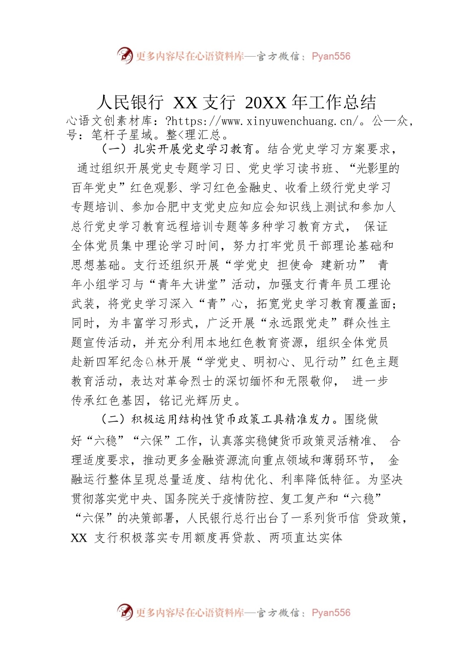 人民银行XX支行20XX年工作总结.docx_第1页