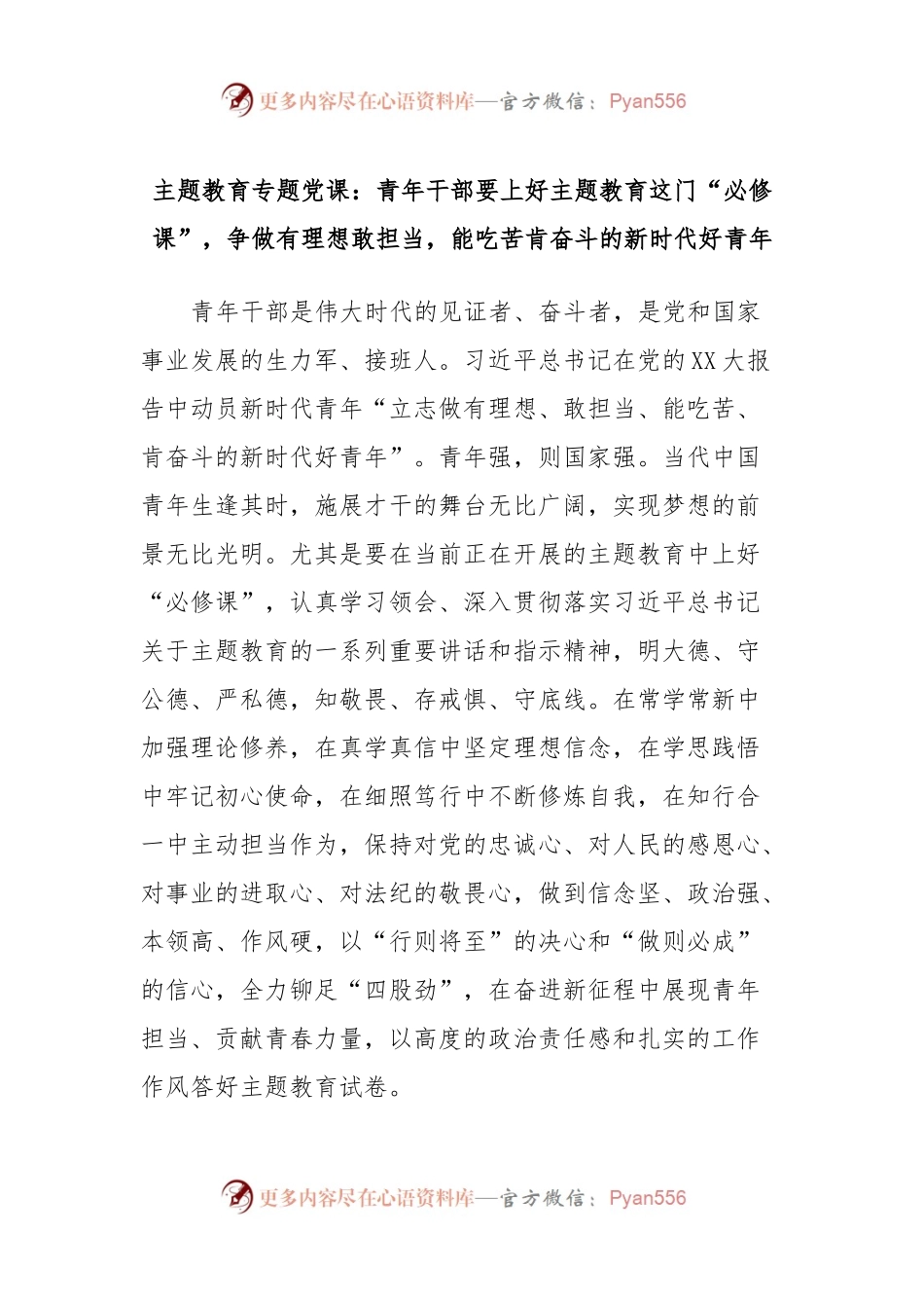主题教育专题党课：青年干部要上好主题教育这门“必修课”，争做有理想敢担当，能吃苦肯奋斗的新时代好青年.docx_第1页