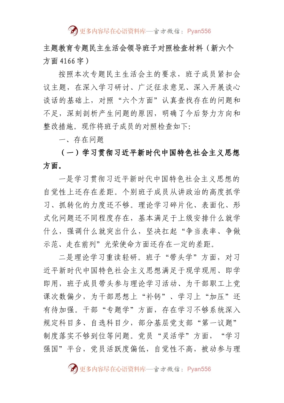 主题教育专题民主生活会领导班子对照检查材料（践行宗旨等6个方面）(1).docx_第1页