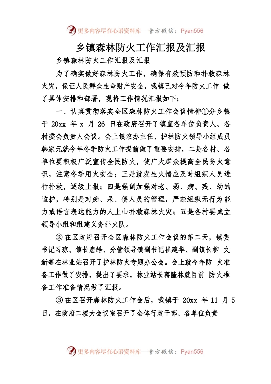 乡镇森林防火工作汇报及汇报.docx_第1页