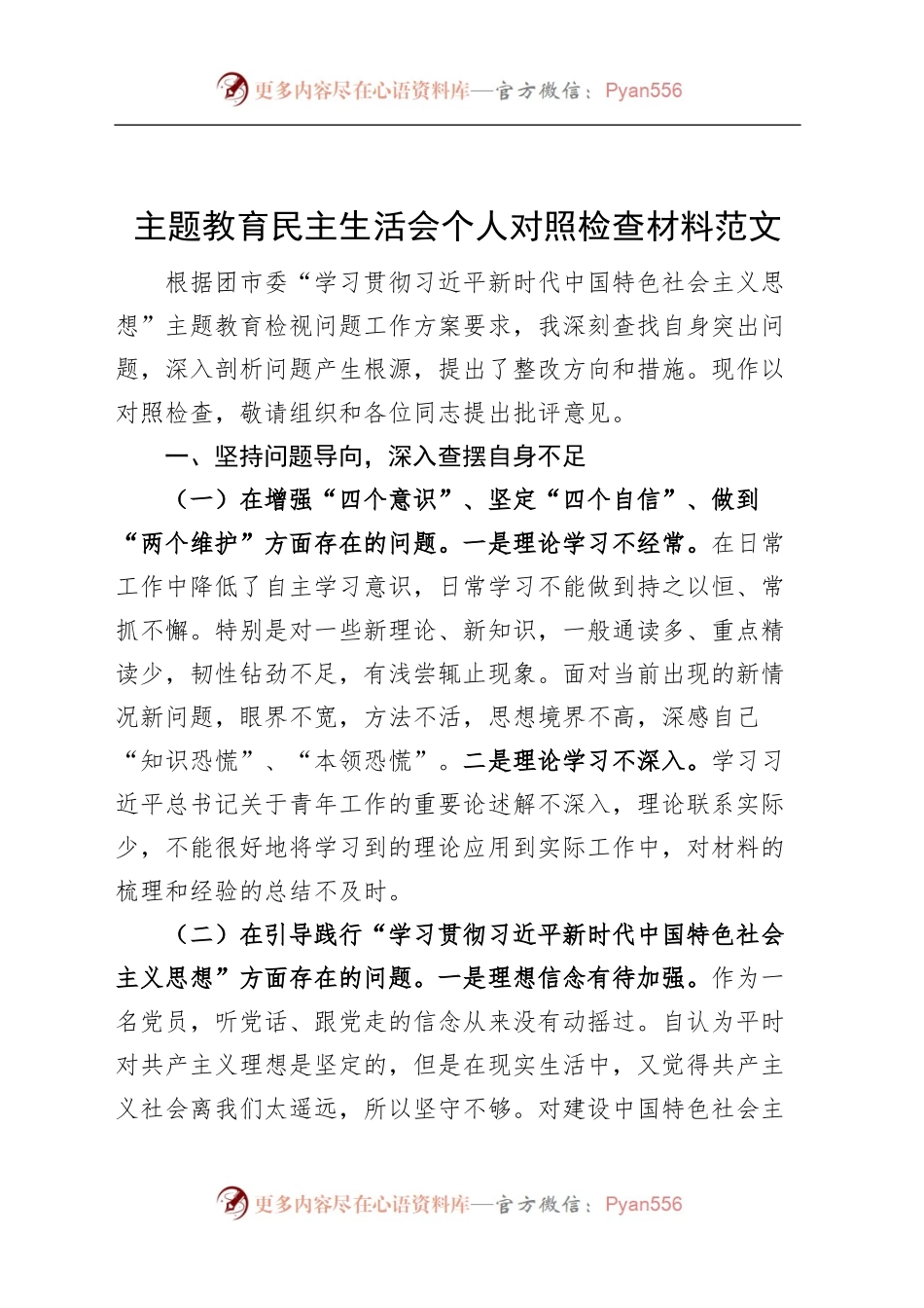 主题教育民主生活会个人对照检查材料发言提纲检视剖析.docx_第1页