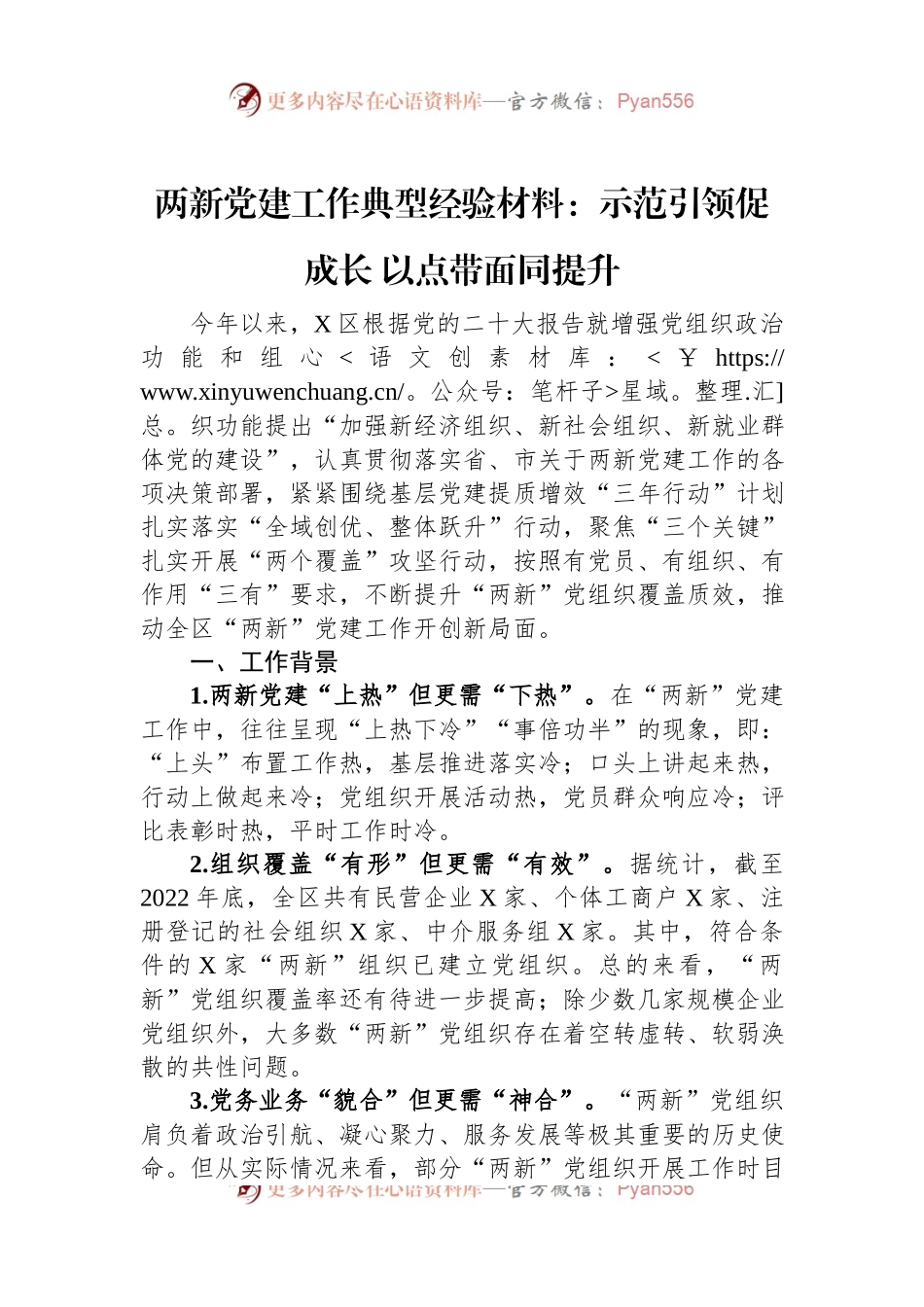 两新党建工作典型经验材料：示范引领促成长+以点带面同提升.docx_第1页