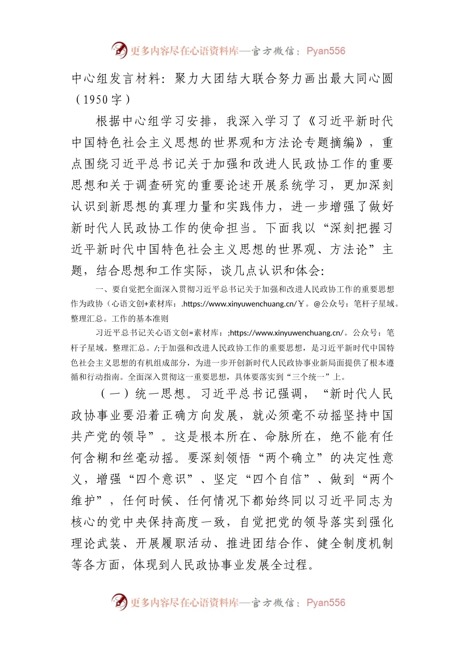 中心组发言材料：聚力大团结大联合 努力画出最大同心圆.docx_第1页