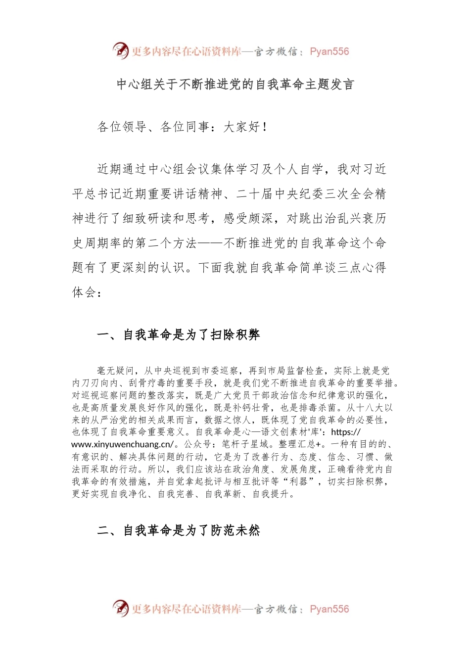 中心组关于不断推进党的自我革命主题发言.docx_第1页
