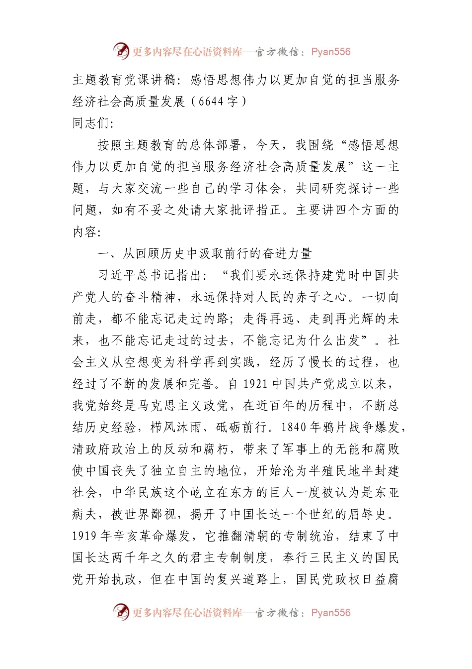 主题教育党课讲稿：感悟思想伟力以更加自觉的担当服务经济社会高质量发展.docx_第1页