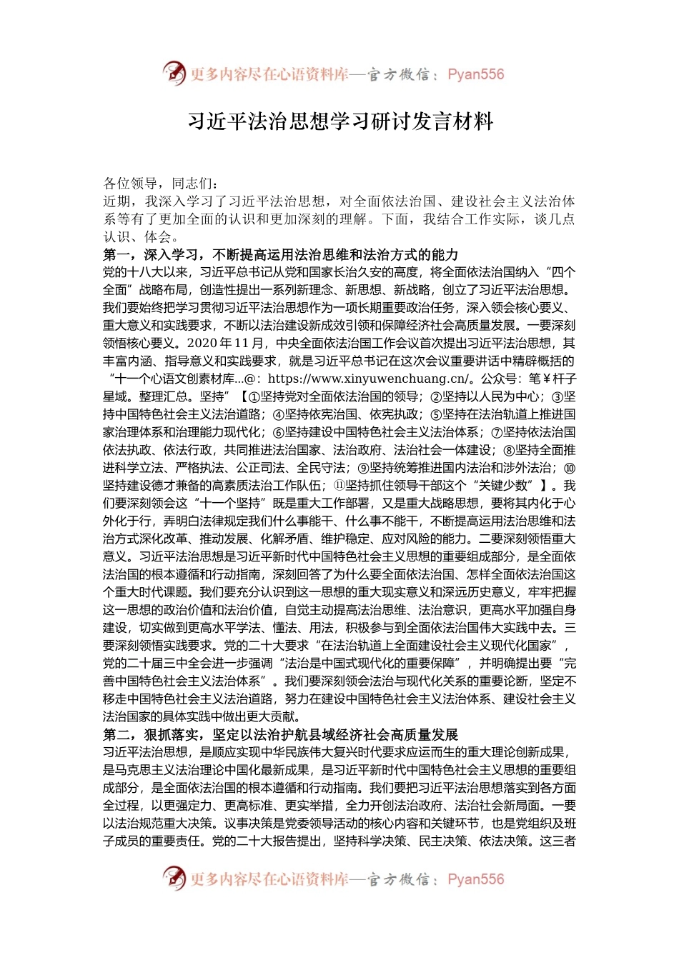 习近平法治思想学习研讨发言材料.docx_第1页
