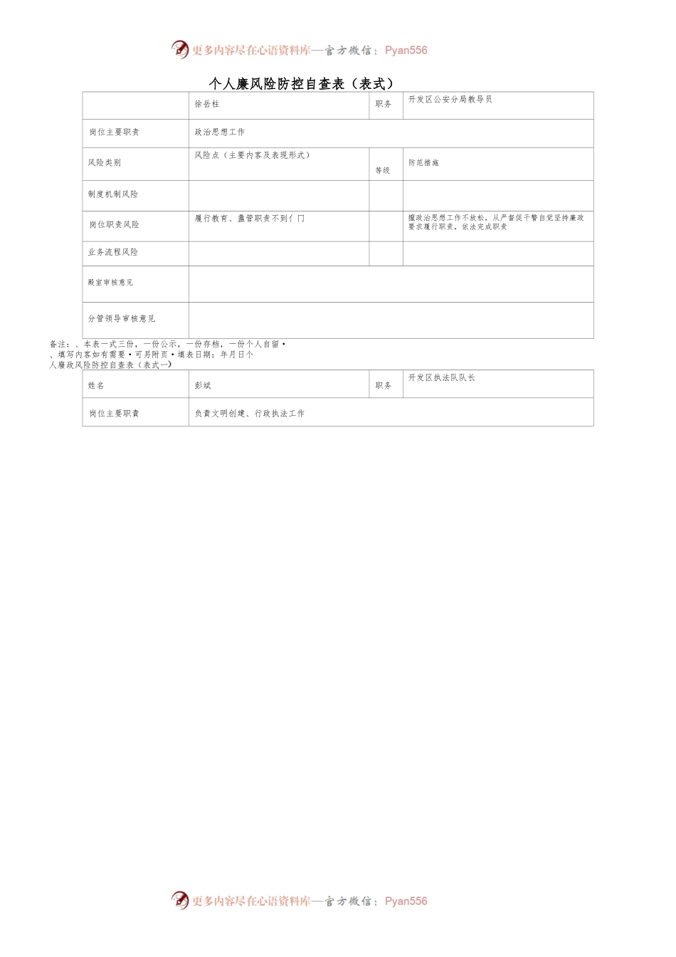 个人廉政风险防控自查表.docx_第1页