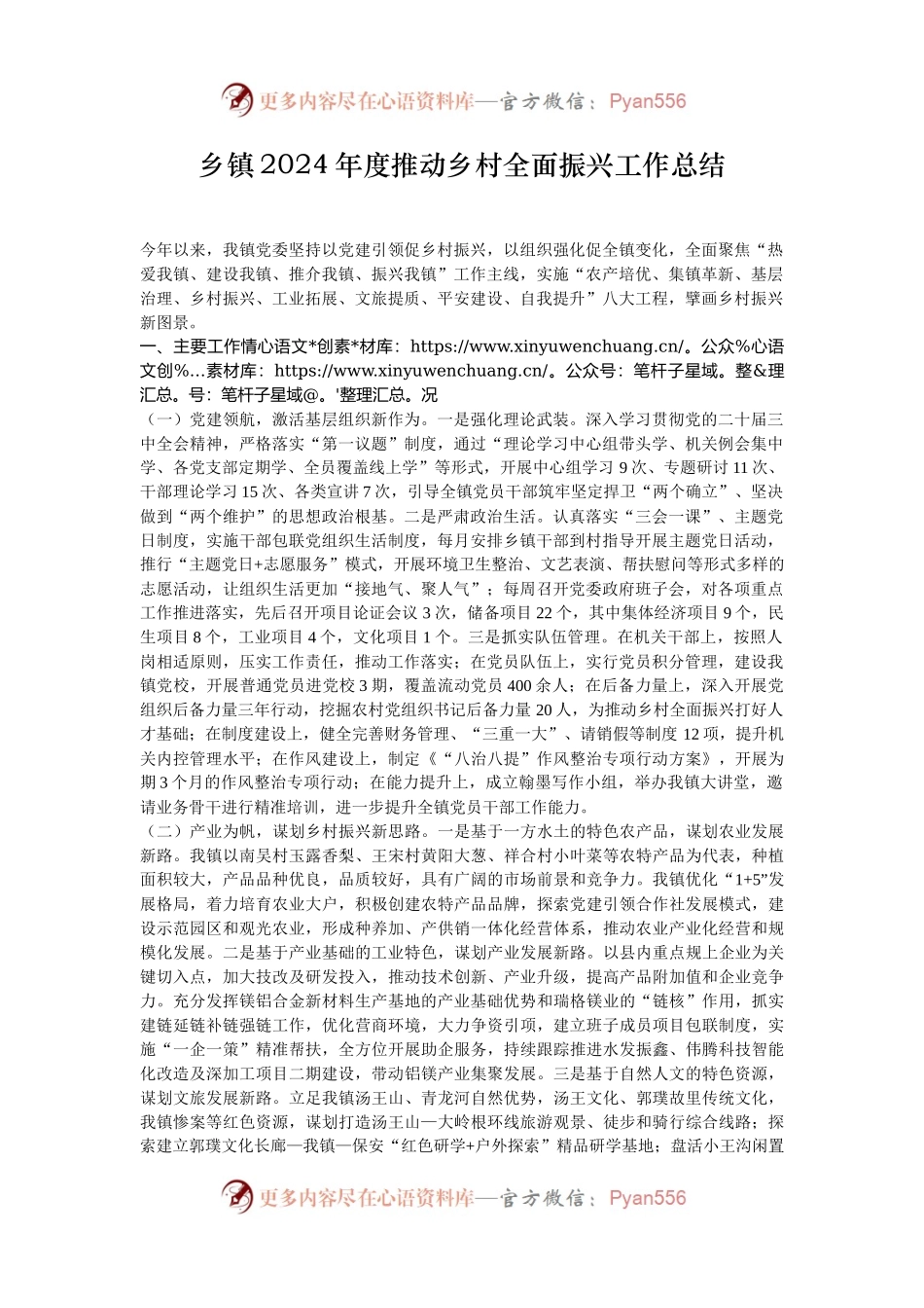 乡镇2024年度推动乡村全面振兴工作总结.docx_第1页