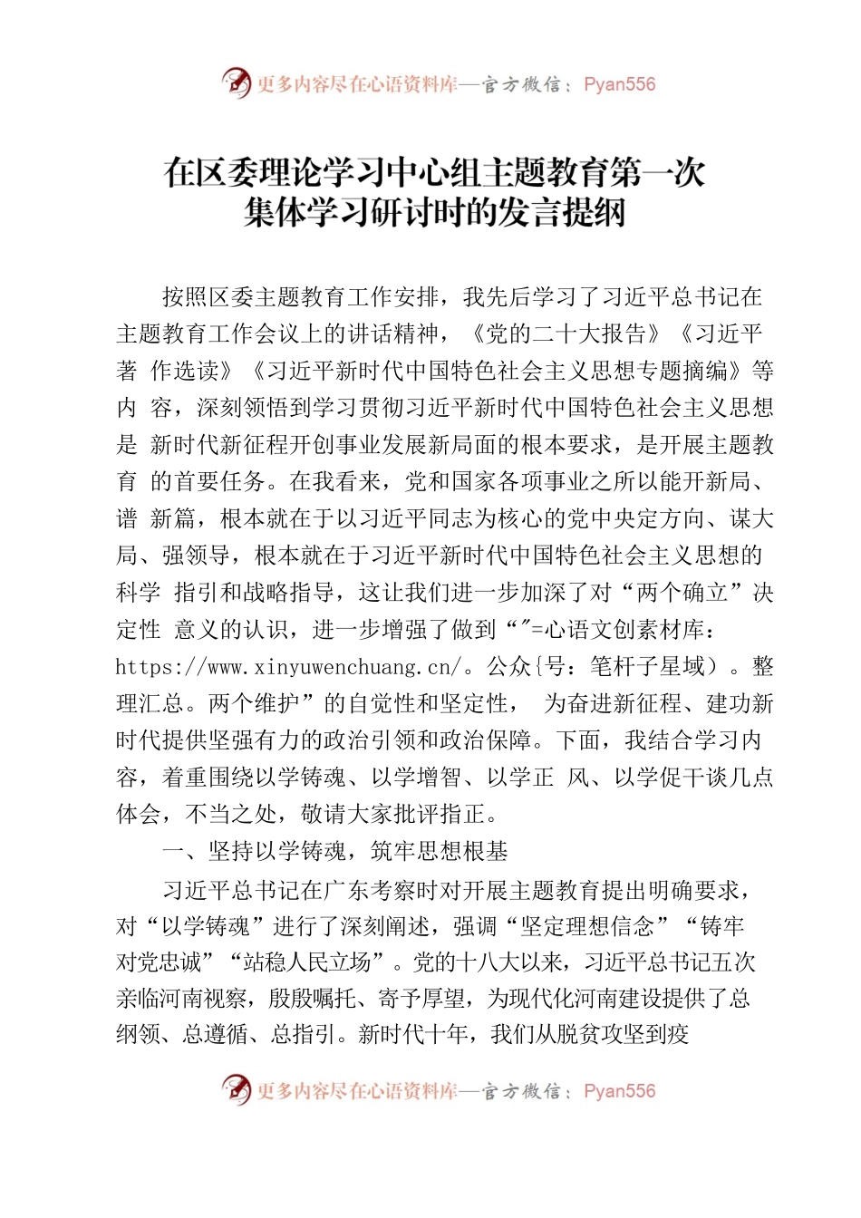 主题教育第一次集体学习研讨时的发言提纲.docx_第1页