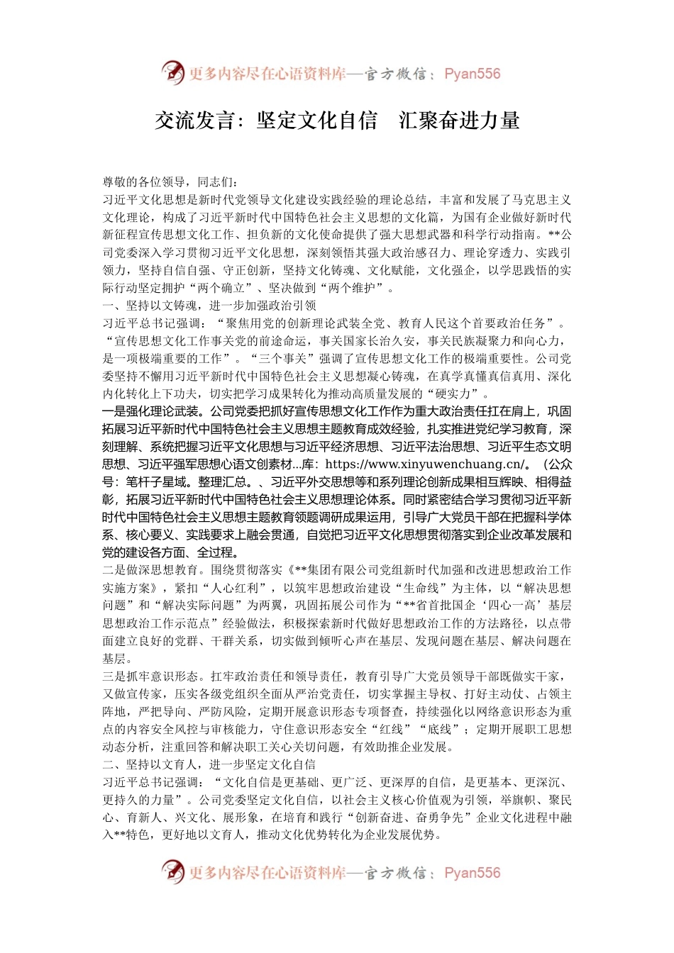 交流发言：坚定文化自信   汇聚奋进力量.docx_第1页