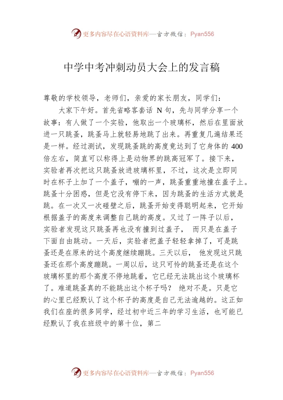 中学中考冲刺动员大会上的发言稿.docx_第1页