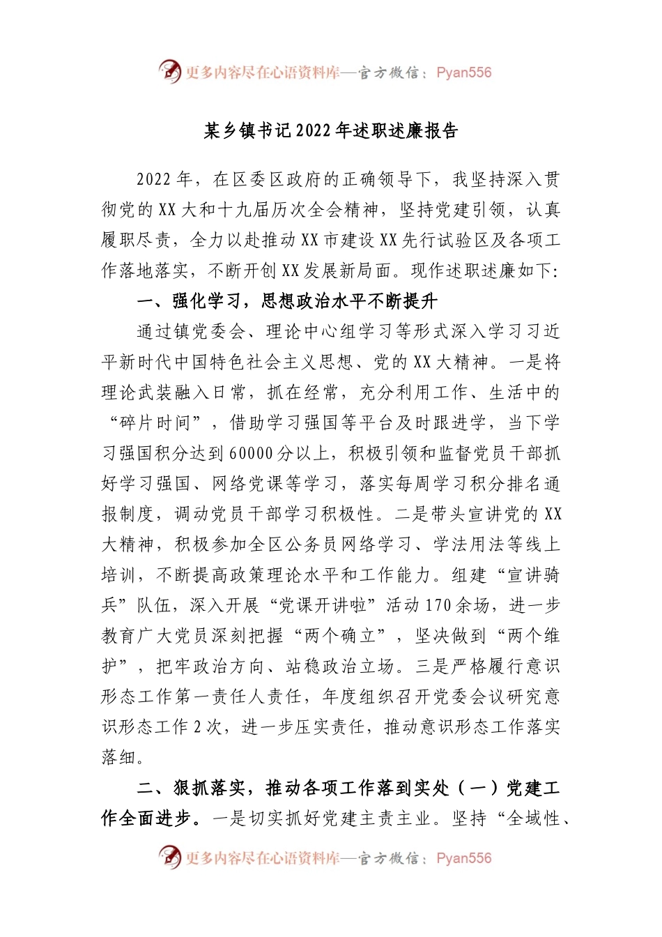 乡镇书记2022年述职述廉报告.docx_第1页