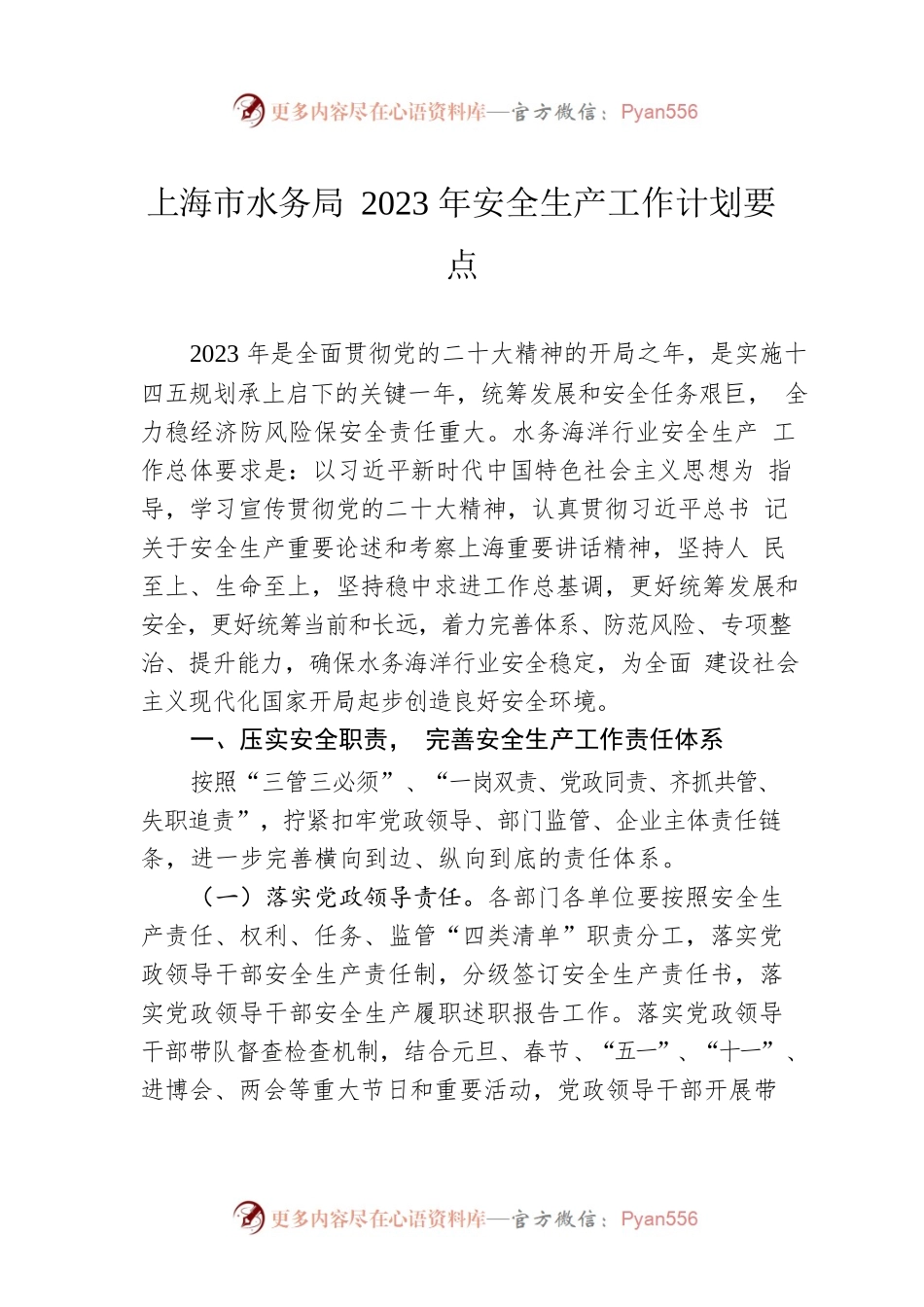 上海市水务局2023年安全生产工作计划要点.docx_第1页