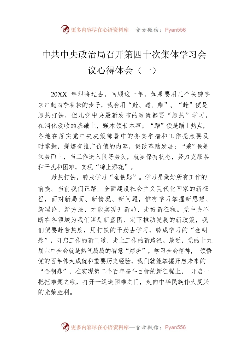 中共中央政治局召开第四十次集体学习会议心得体会（一）(20220811).docx_第1页