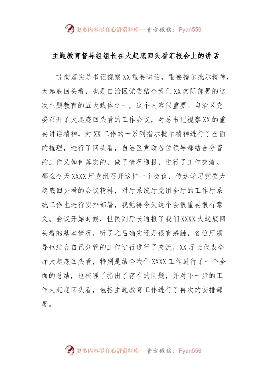 主题教育督导组组长在大起底回头看汇报会上的讲话.docx_第1页