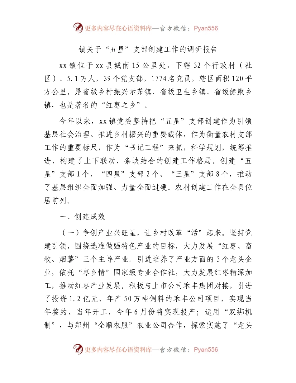 乡镇关于“五星”支部创建工作的调研报告.docx_第1页