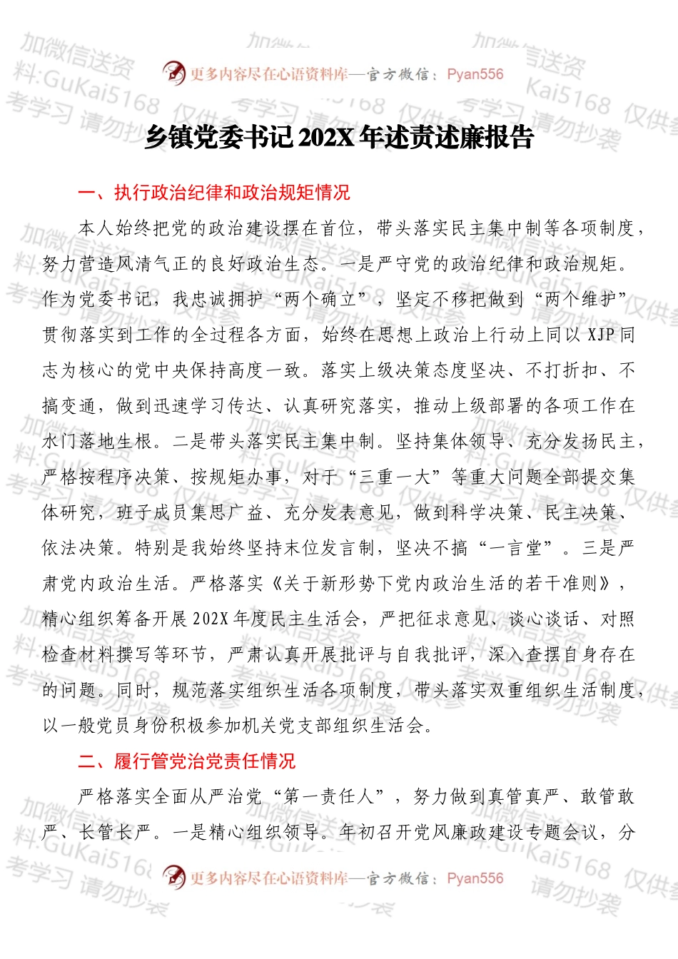 乡镇党委书记202X年述责述廉报告.docx_第1页