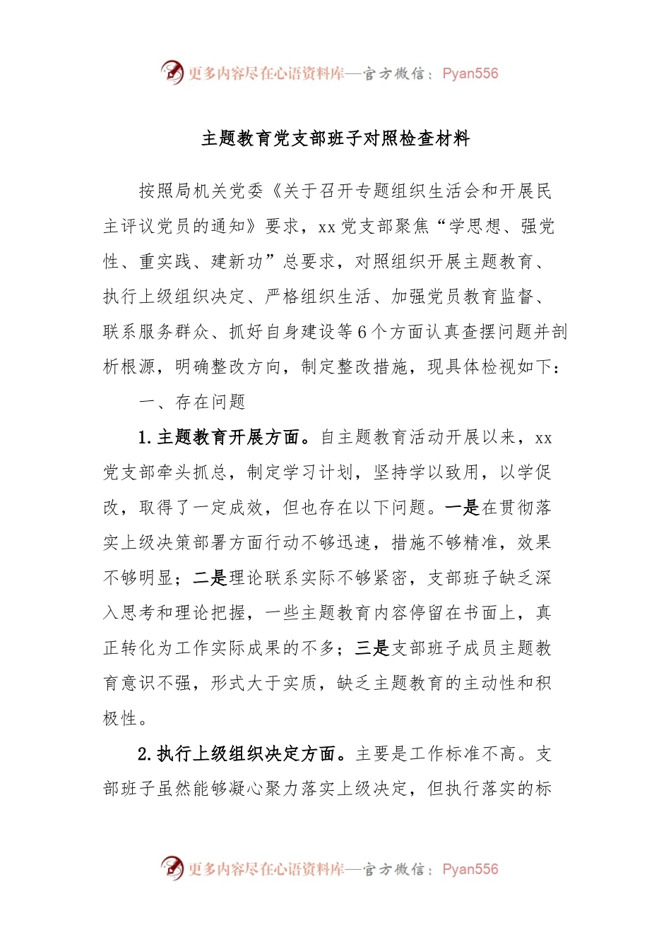 主题教育党支部班子对照检查材料.docx_第1页