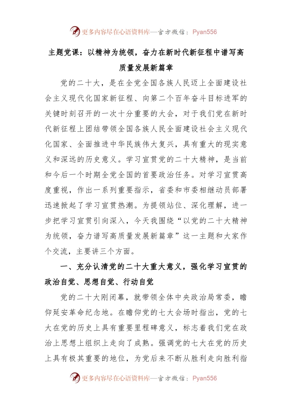 主题党课：以精神为统领，奋力在新时代新征程中谱写高质量发展新篇章.docx_第1页