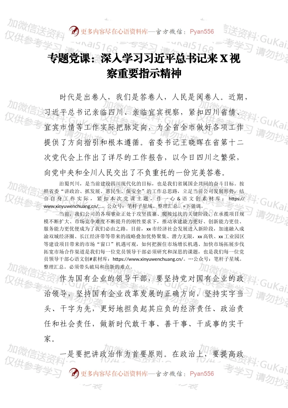 专题党课：深入学习总书记来X视察重要指示精神.docx_第1页