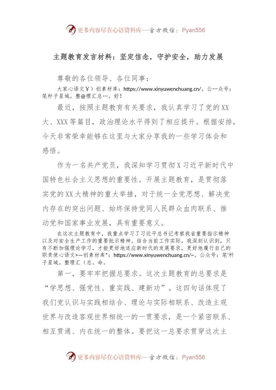 主题教育发言材料：坚定信念，守护安全，助力发展.docx_第1页