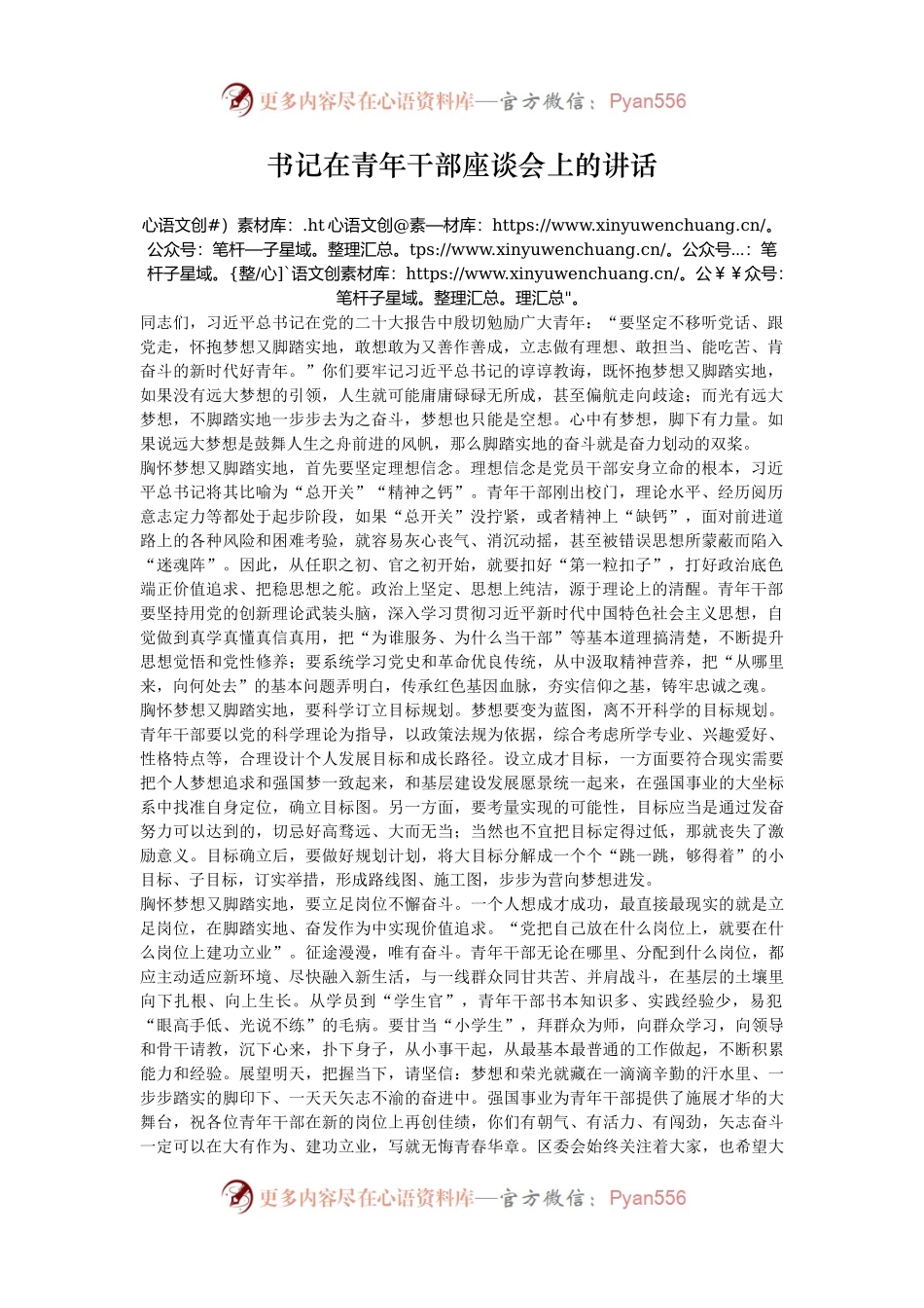 书记在青年干部座谈会上的讲话.docx_第1页