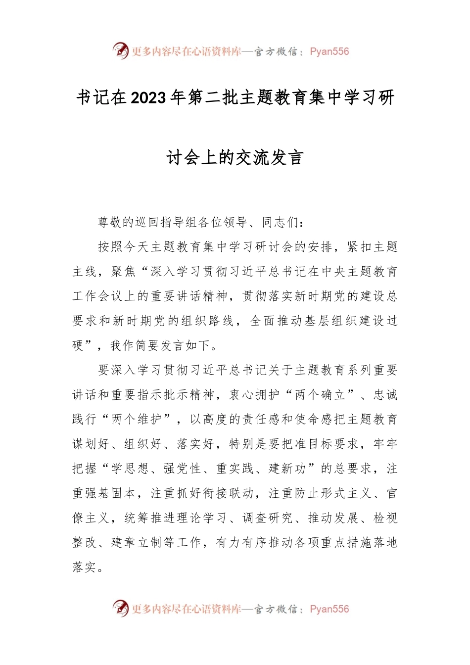 书记在2023年第二批主题教育集中学习研讨会上的交流发言.docx_第1页