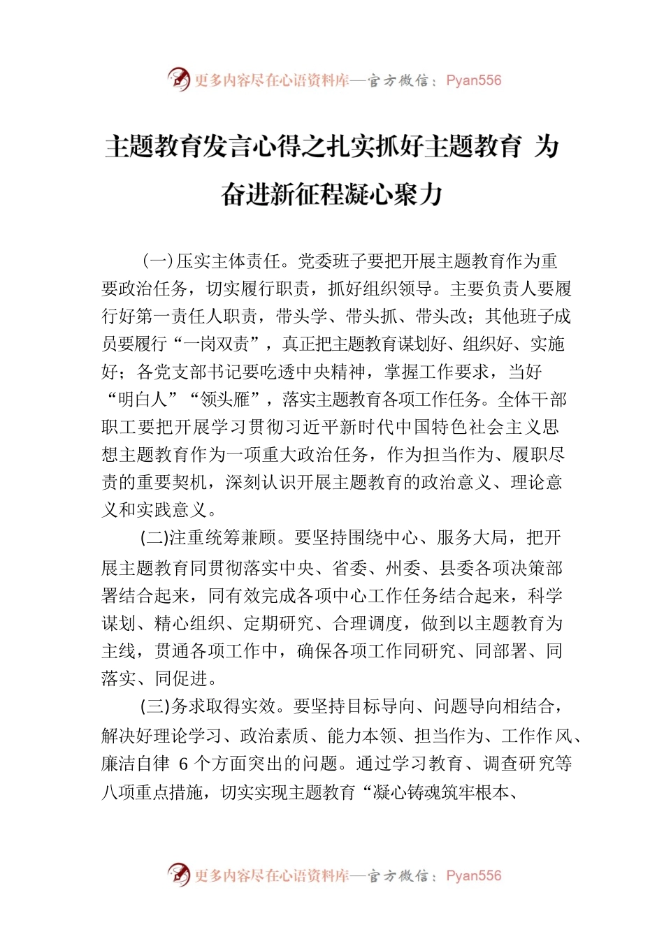 主题教育发言心得之扎实抓好主题教育 为奋进新征程凝心聚力.docx_第1页