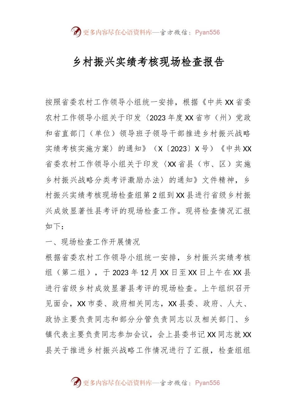 乡村振兴实绩考核现场检查报告.docx_第1页