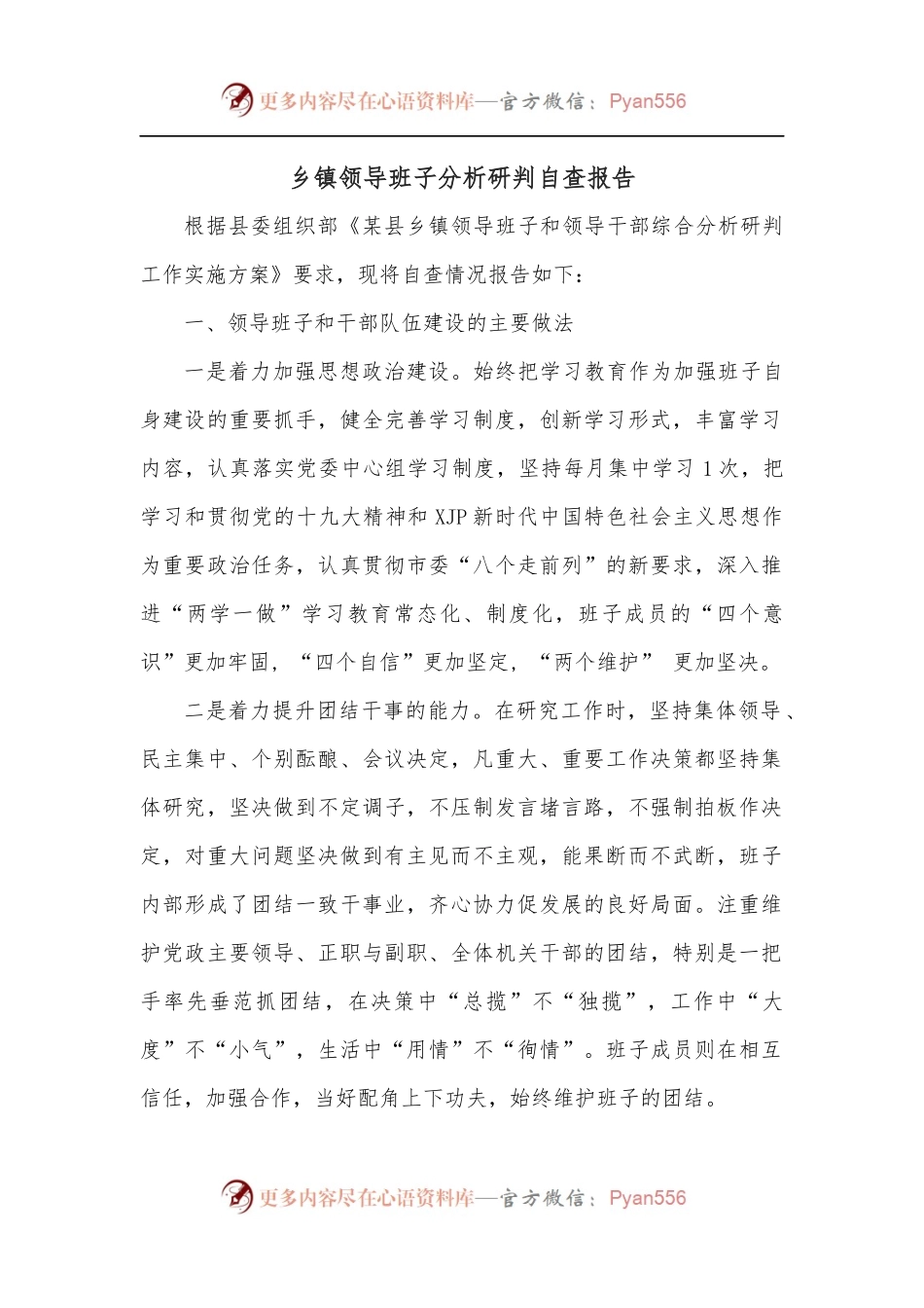 乡镇领导班子分析研判自查报告.docx_第1页
