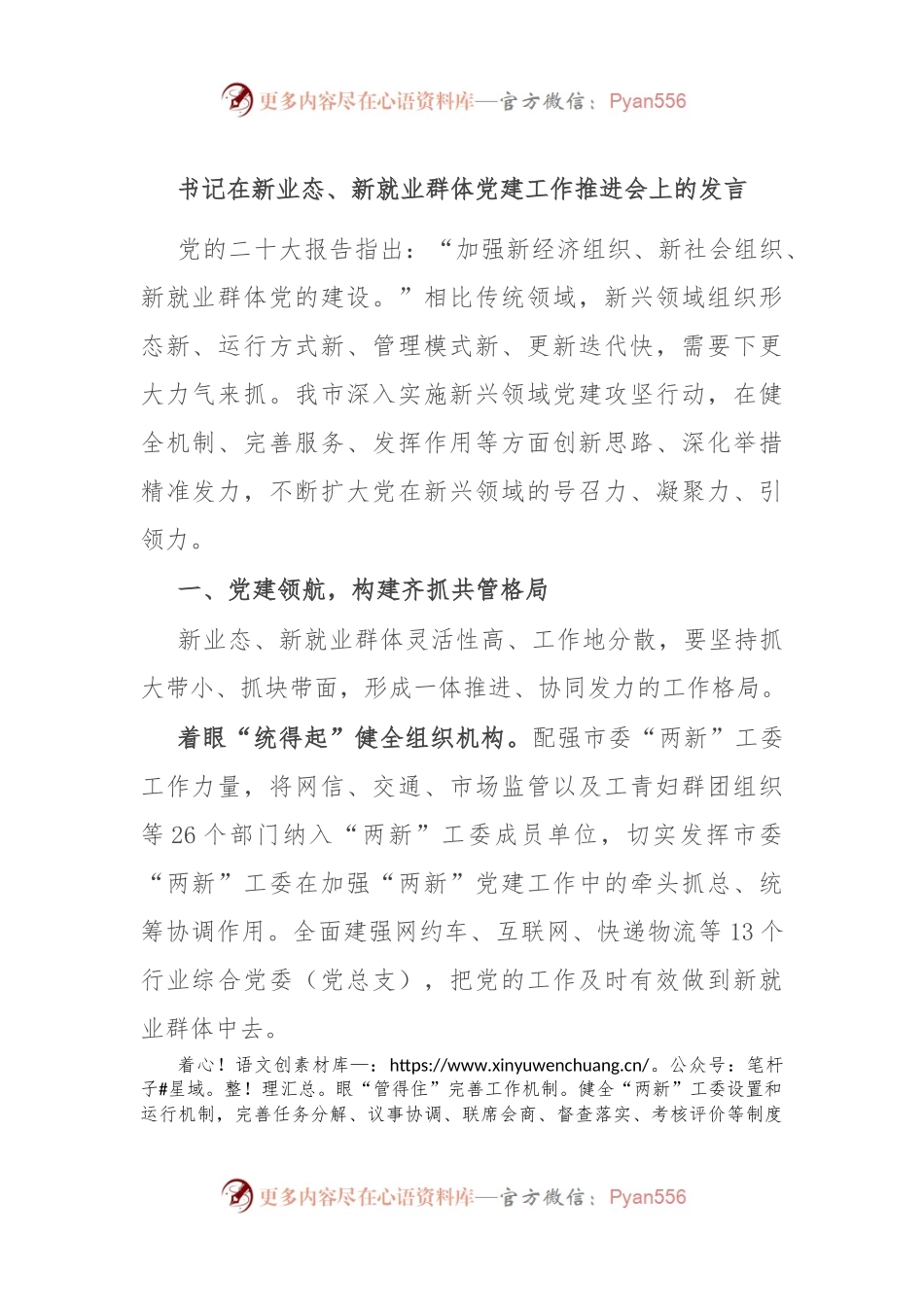 书记在新业态、新就业群体党建工作推进会上的发言.docx_第1页