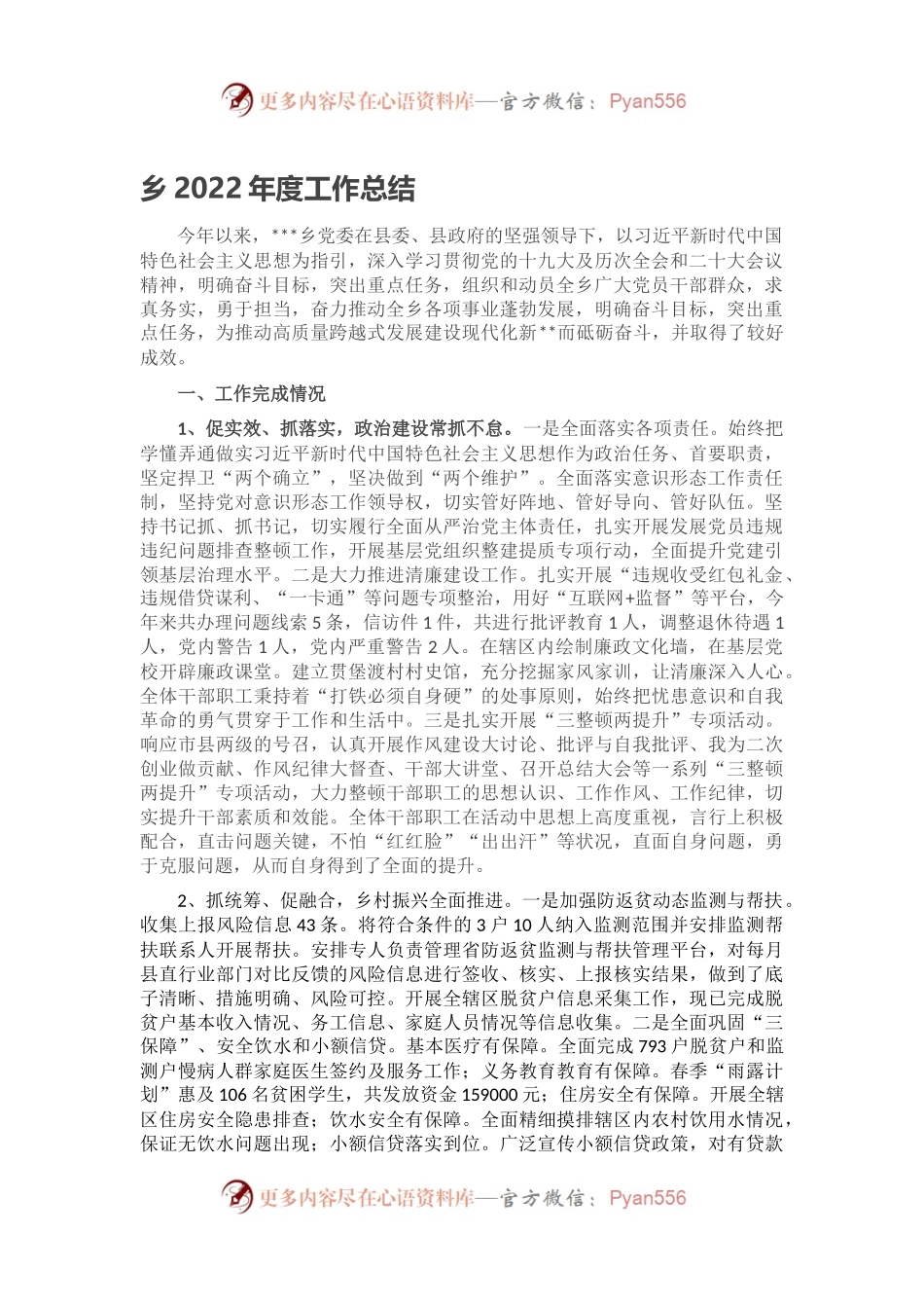 乡2022年度工作总结.docx_第1页