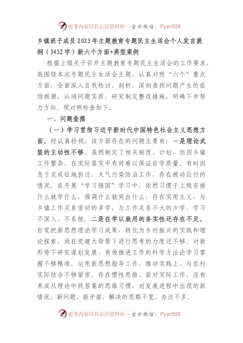 乡镇干部2023年度主题教育专题民主生活会对照检查材料（践行宗旨等6个方面+典型案例.docx_第1页