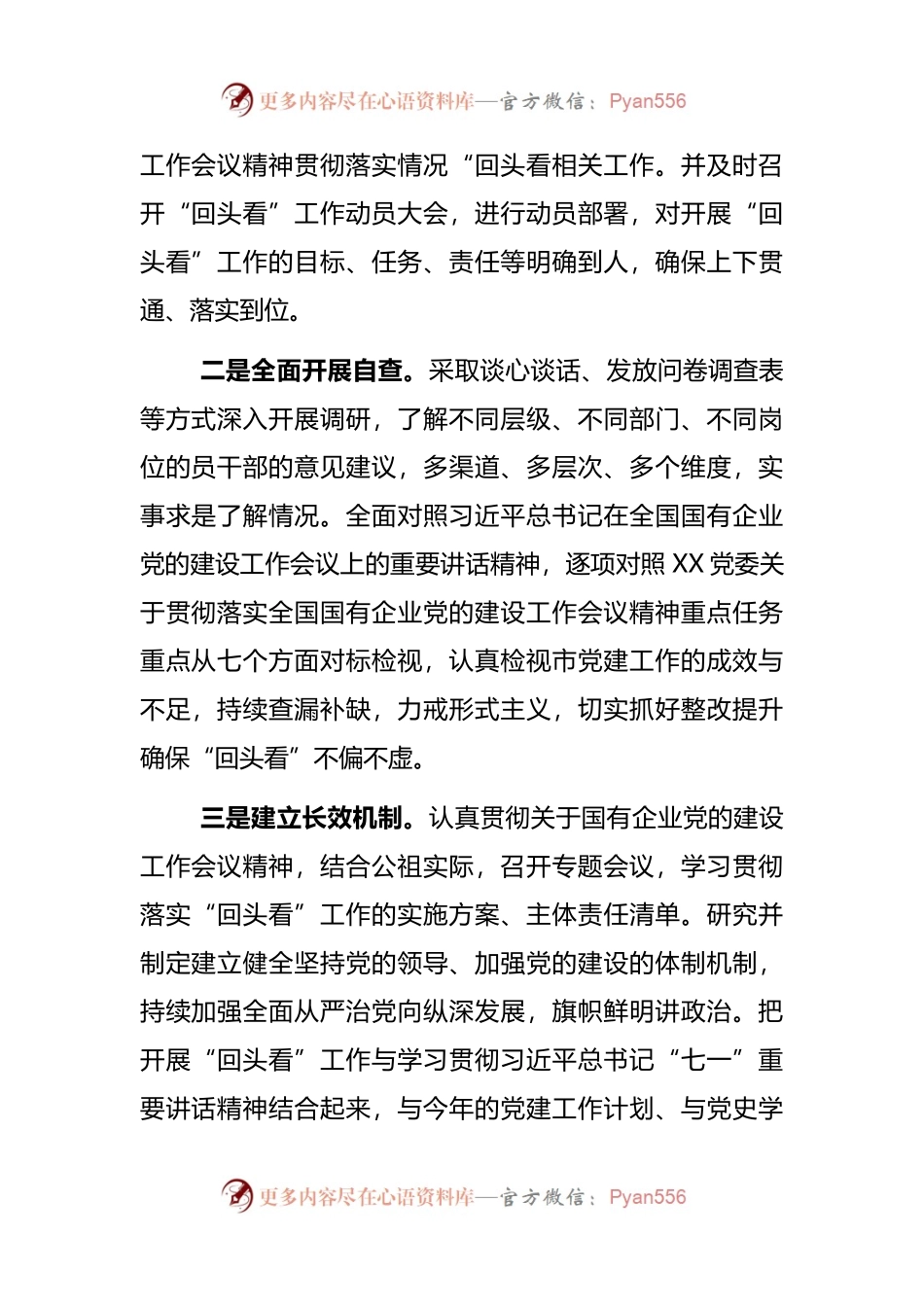 【自查报告6】全国国有企业党的建设工作会议精神贯彻落实“回头看”工作总结.docx_第2页