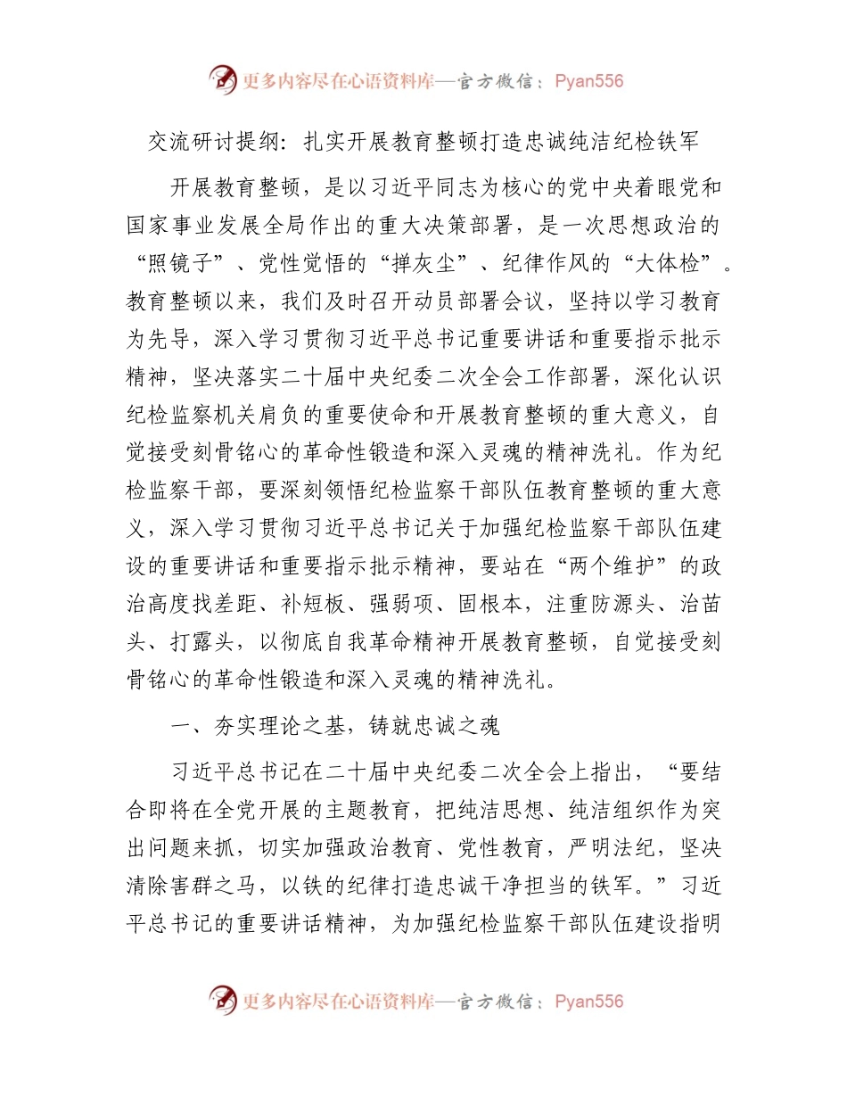 交流研讨发言：扎实开展教育整顿 打造忠诚纯洁纪检铁军2900字.docx_第1页