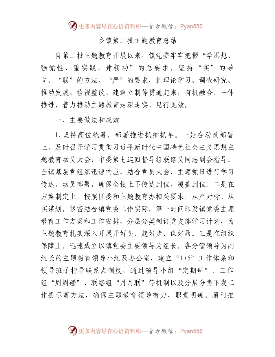 乡镇第二批主题教育总结.docx_第1页