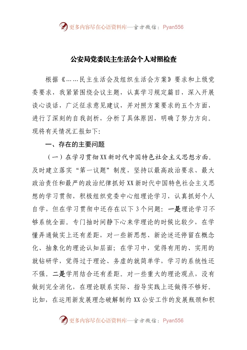 个人公安局长民主生活会个人对照检查.docx_第1页