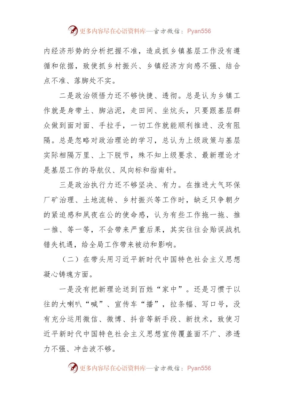 乡镇党委班子成员在民主生活会“六个带头”对照检查材料.docx_第2页