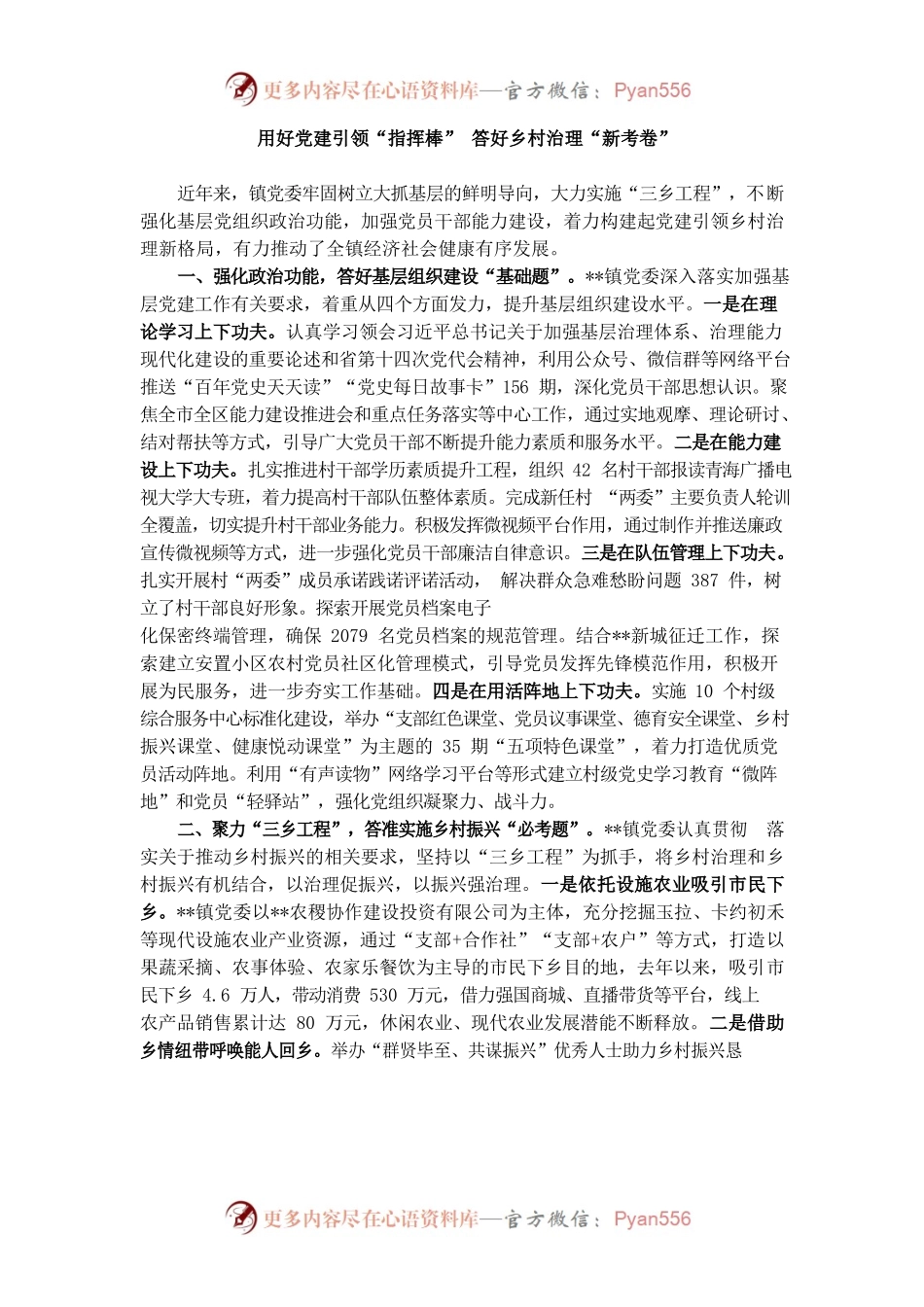 乡镇乡村治理经验交流材料.docx_第1页