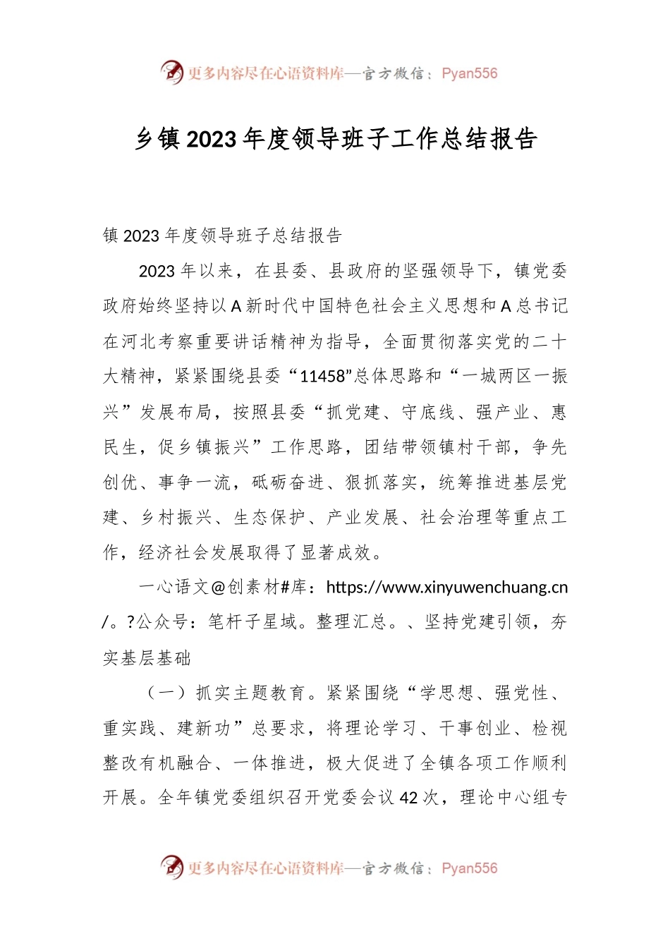 乡镇2023年度领导班子工作总结报告.docx_第1页